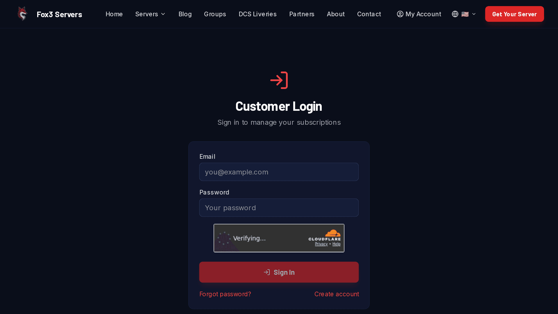 Account login page