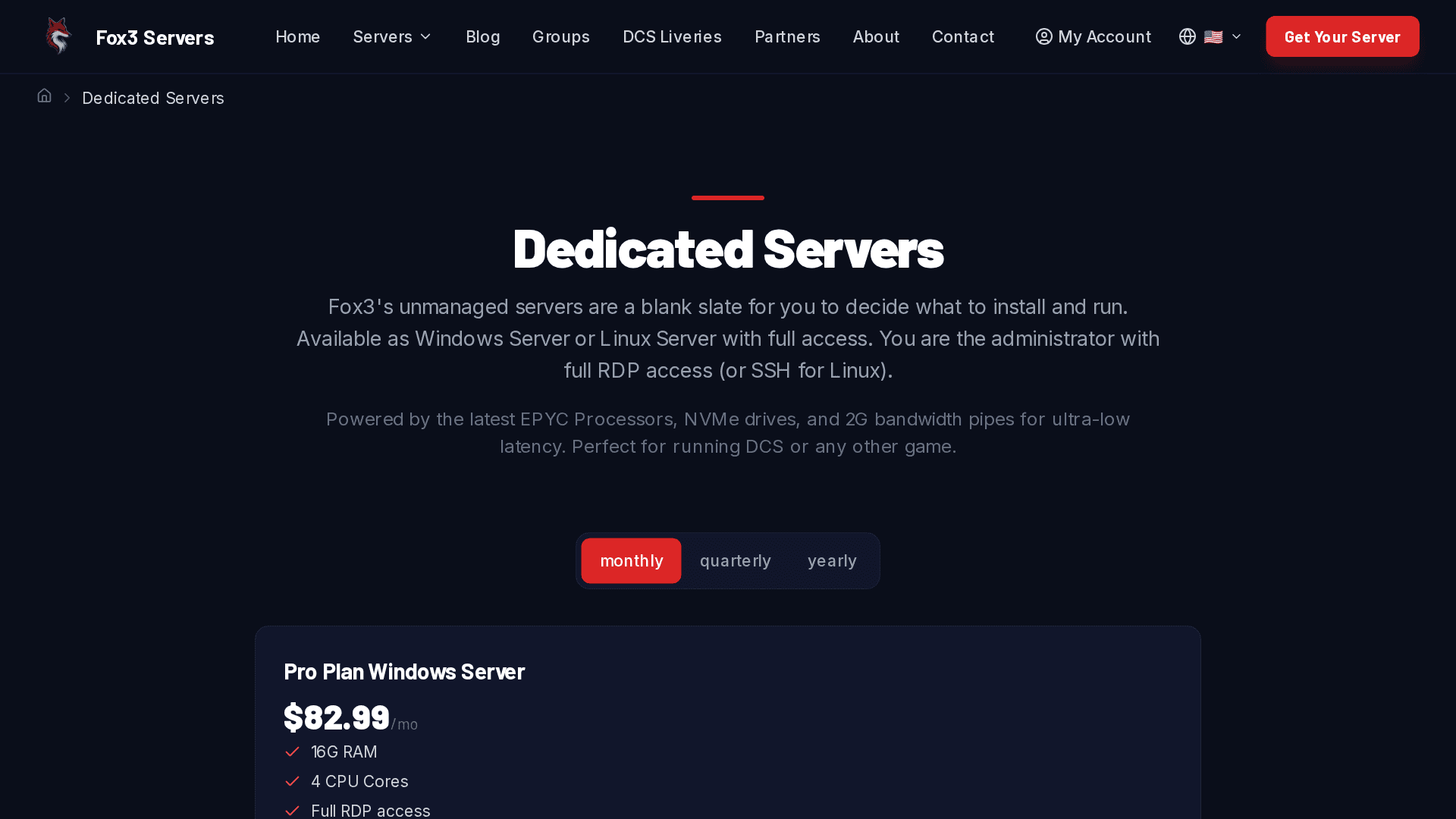 Dedicated servers page