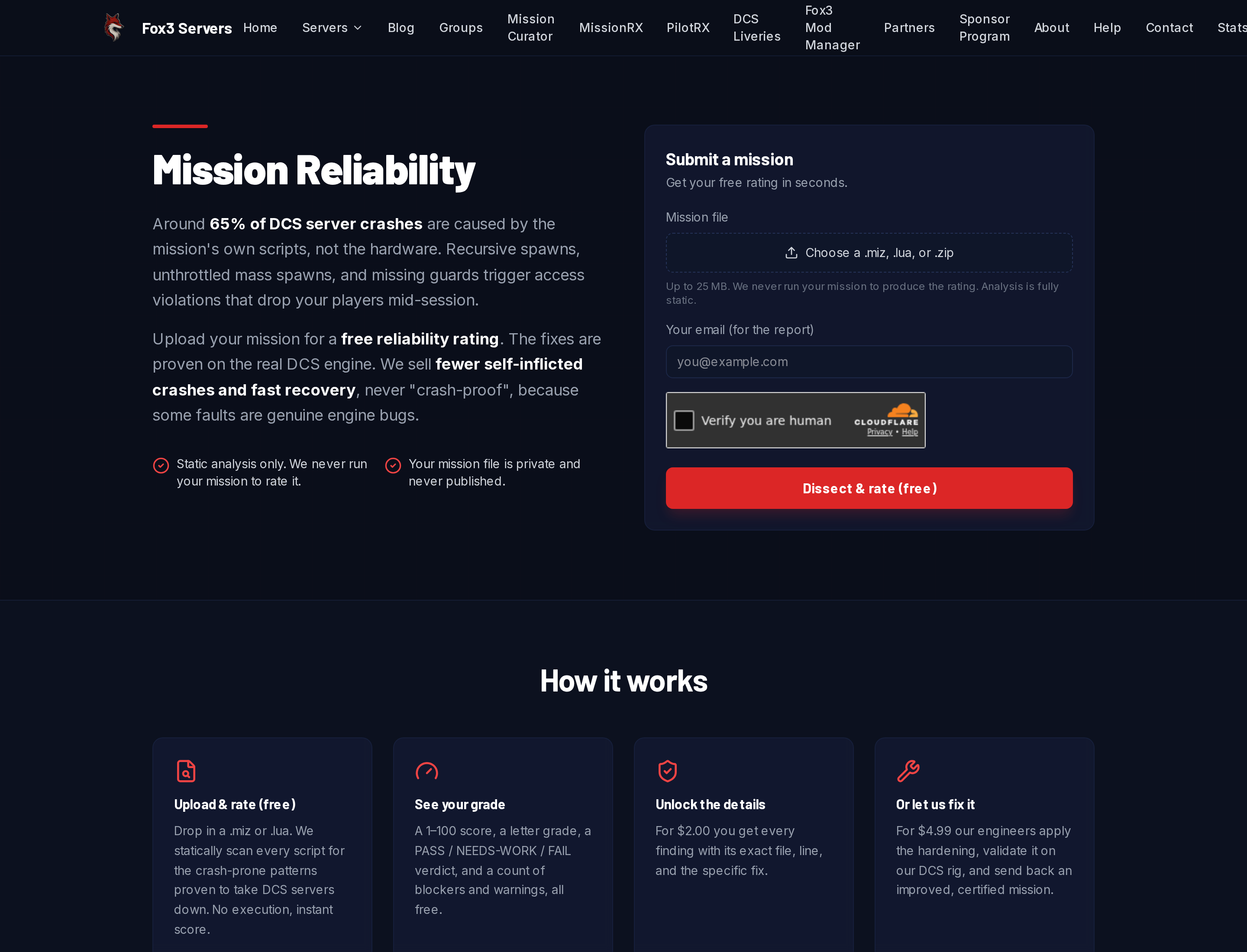 The MissionRX upload page on fox3servers.com